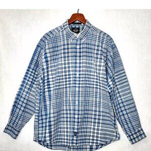 Dockers Indigo Plaid Button Up Shirt Long Sleeve Blue White Cotton